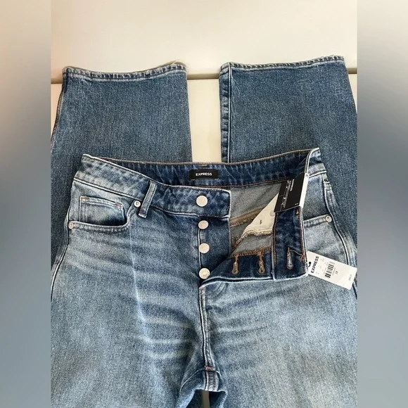 Express Relaxed Straight Leg Low Rise Distress Ripped Blue Jeans Women’s size 2R - Picture 11 of 13